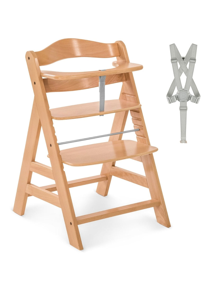 Hauck Alpha+ Economy High Chair Bundle - Wooden High Chair - Beech Natural