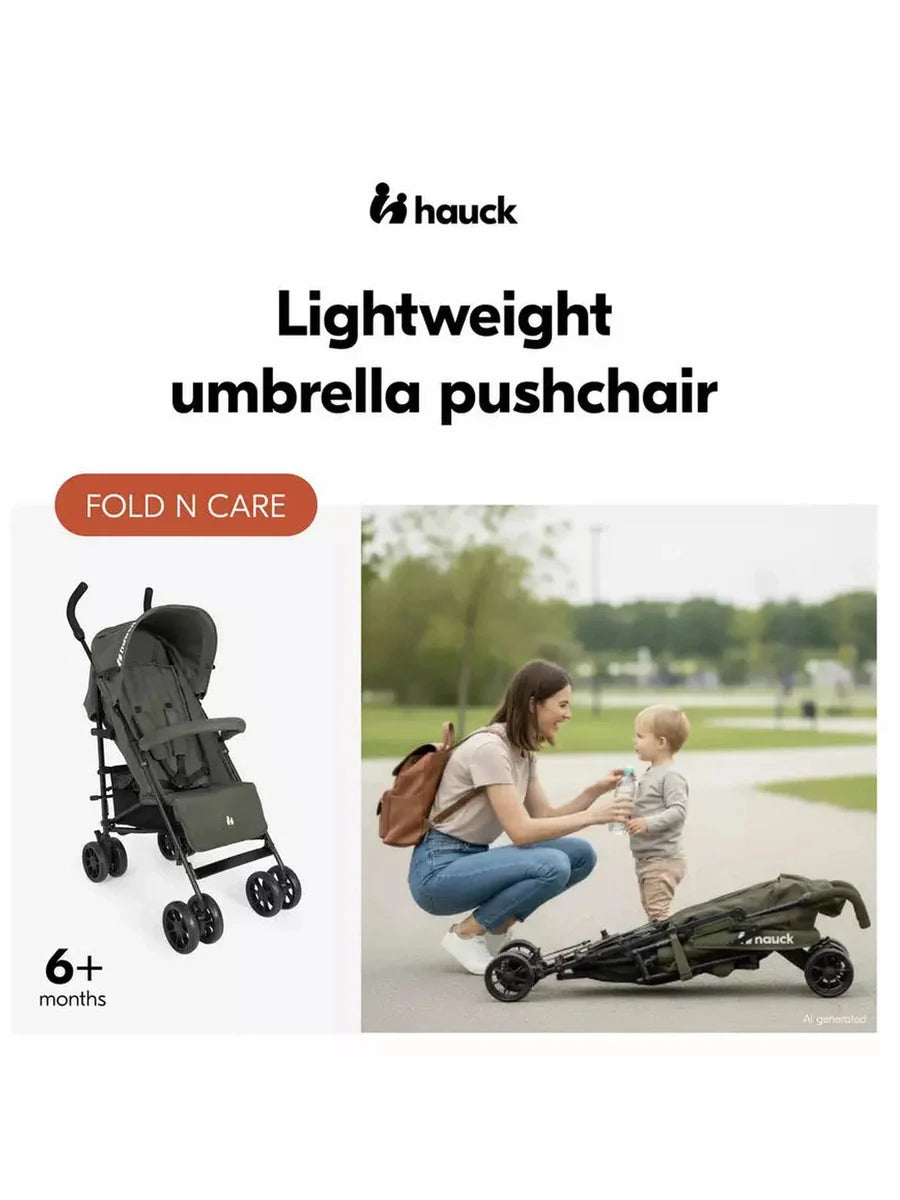 Hauck Fold N Care Pushchair – Black Lightweight Travel Stroller