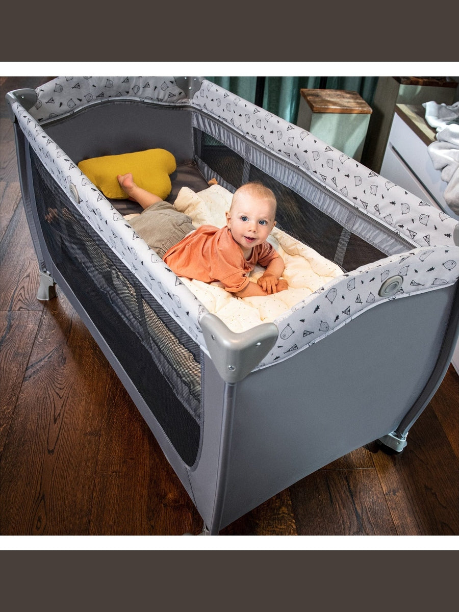Hauck Sleep N Play Center - Travel Cot & Playpen - Grey Stars