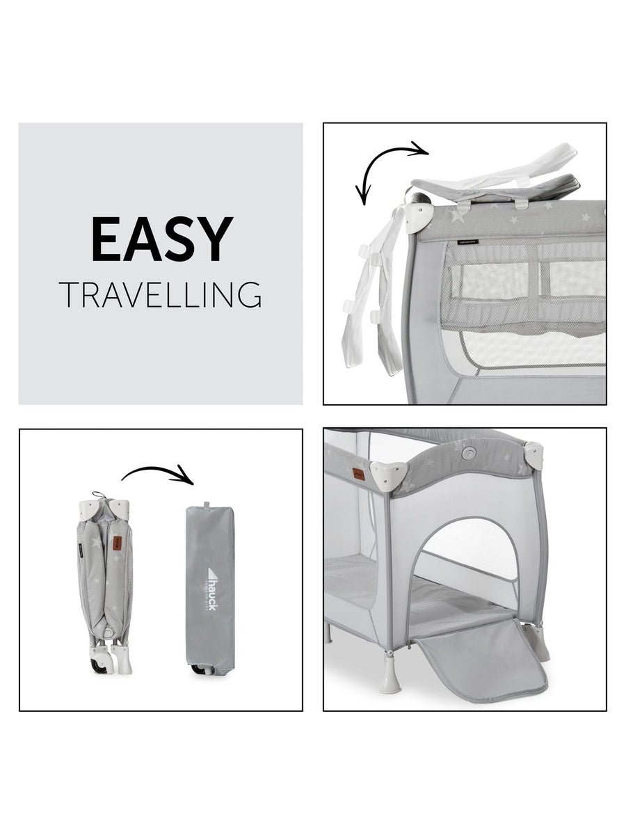 Hauck Sleep N Play Center - Travel Cot & Playpen - Grey Stars
