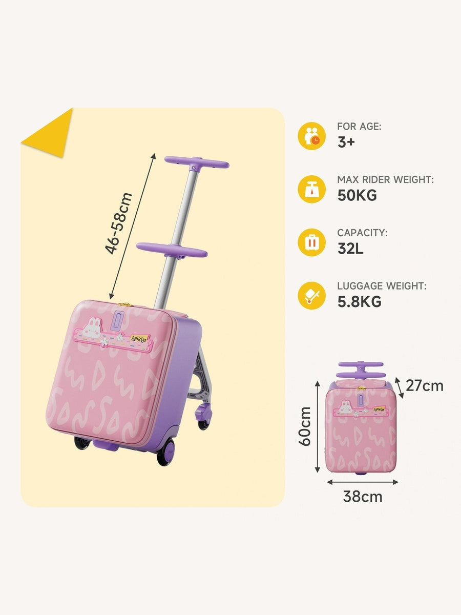 JoviKids 3-in-1 Ride On Luggage – JoyRide Kids Suitcase & Stroller - Pink