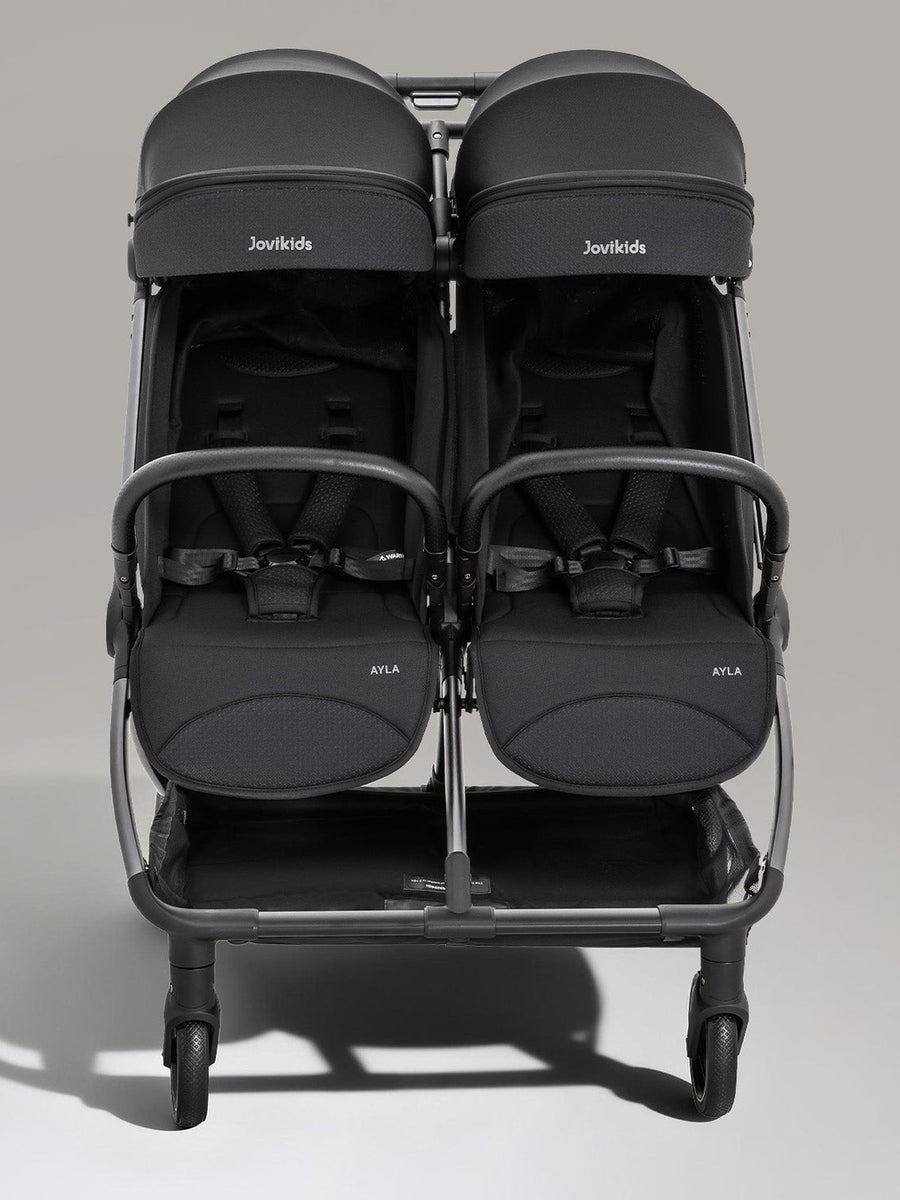 JoviKids Ayla Twin Pushchair – Lightweight Double Stroller with Compact Fold Black