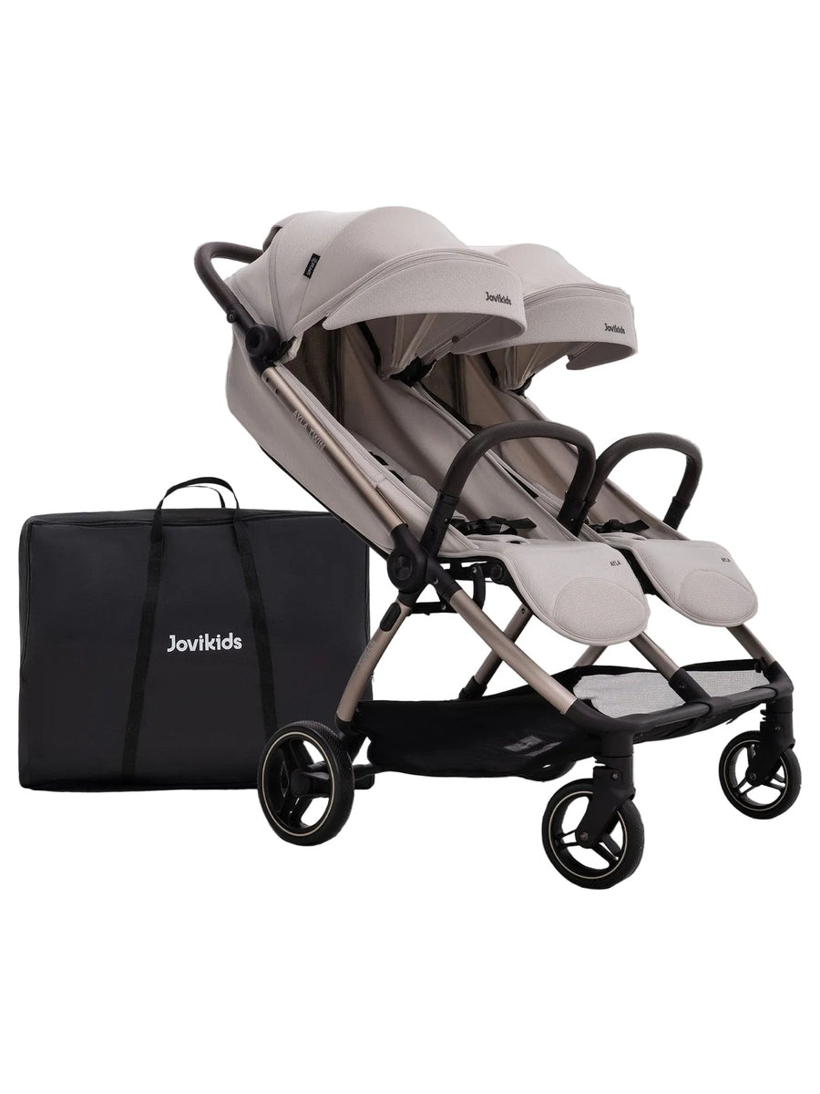 JoviKids Ayla Twin Pushchair – Lightweight Double Stroller with Compact Fold Beige