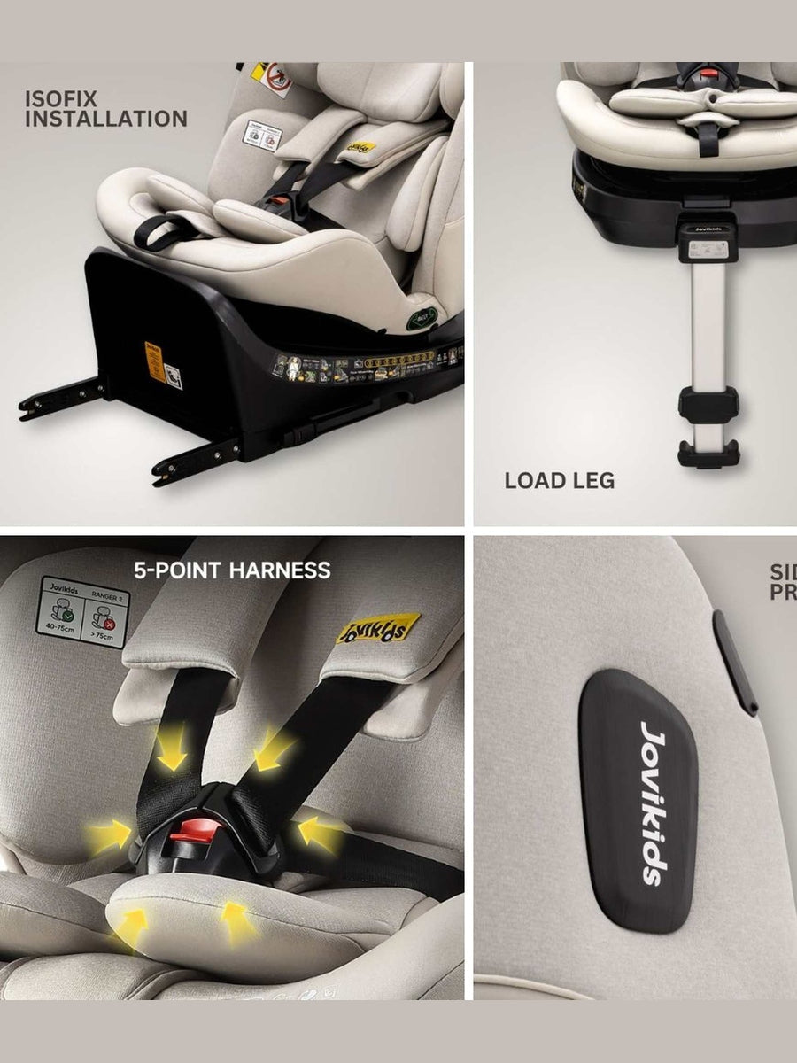 JoviKids Ranger 2 i-Size Car Seat with Leg Extension Cushion - Milkstone