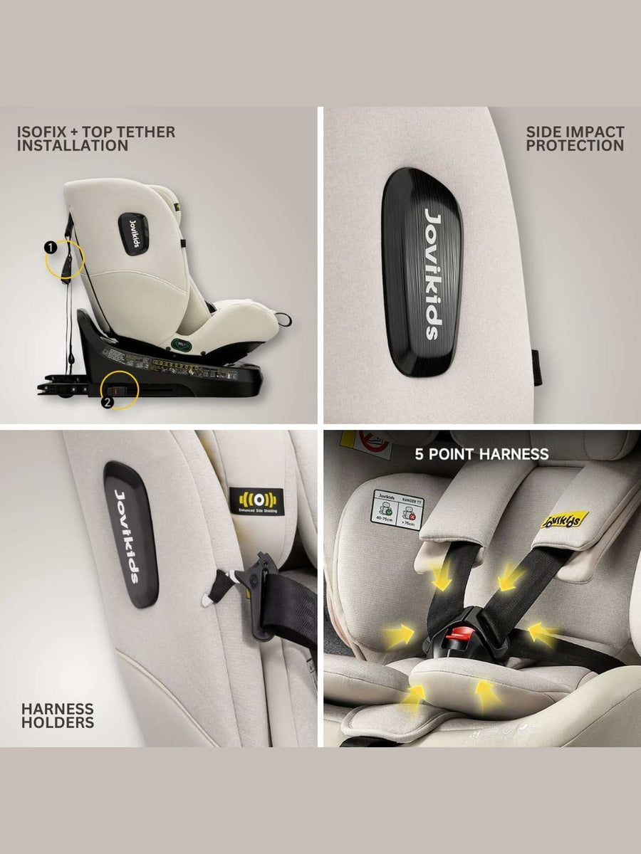JoviKids Ranger TT 360 Spin ISOFIX Car Seat R129 i-Size (Birth to 12 Years) Milkstone
