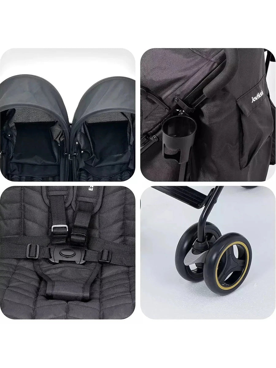 Jovikids Ezra Twin Umbrella Folding Stroller - Shadow Black