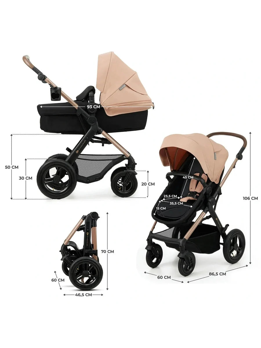 Kinderkraft Moov 2 3-in-1 Travel System with Mink Pro i-Size Car Seat – Sand Beige