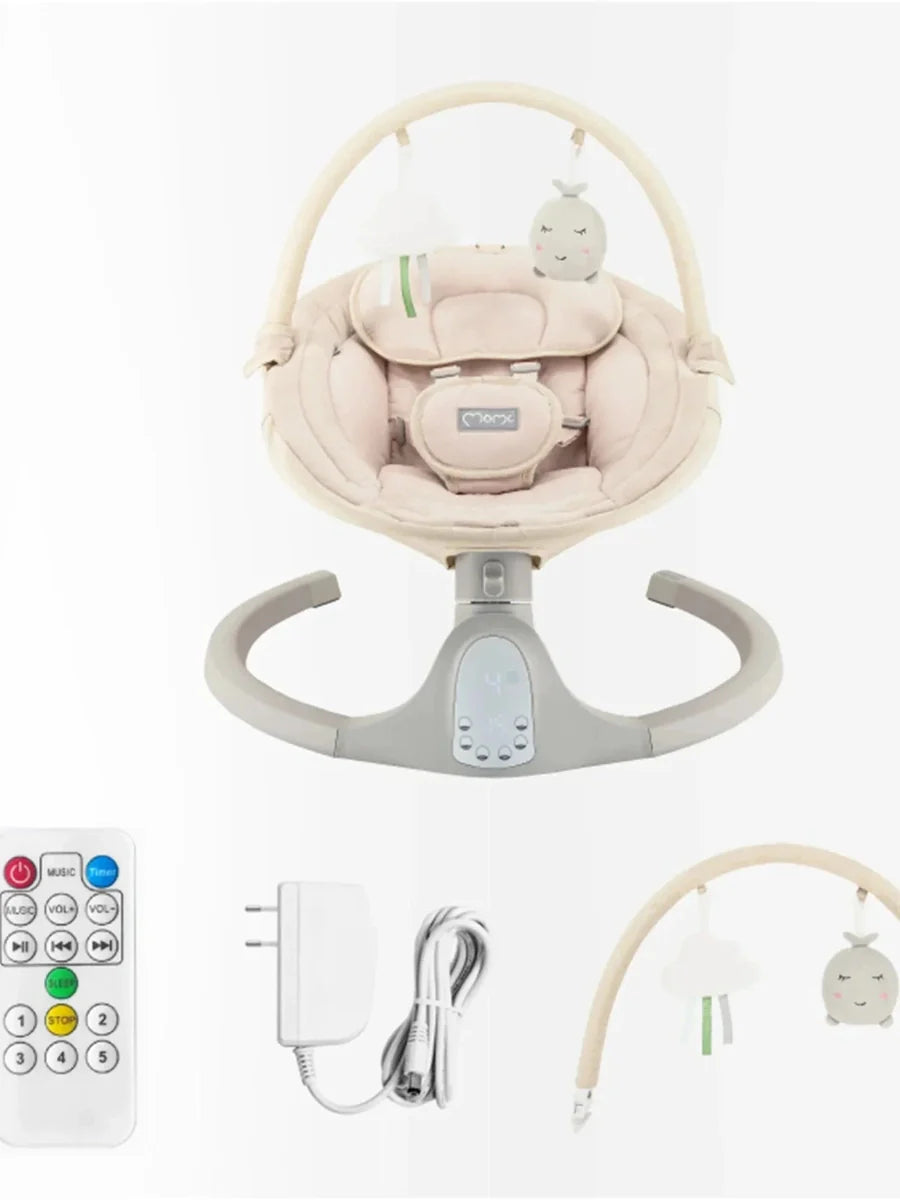 MoMi Kenani Baby Swing – Sand | Electric Rocker with Sounds (0–9kg)