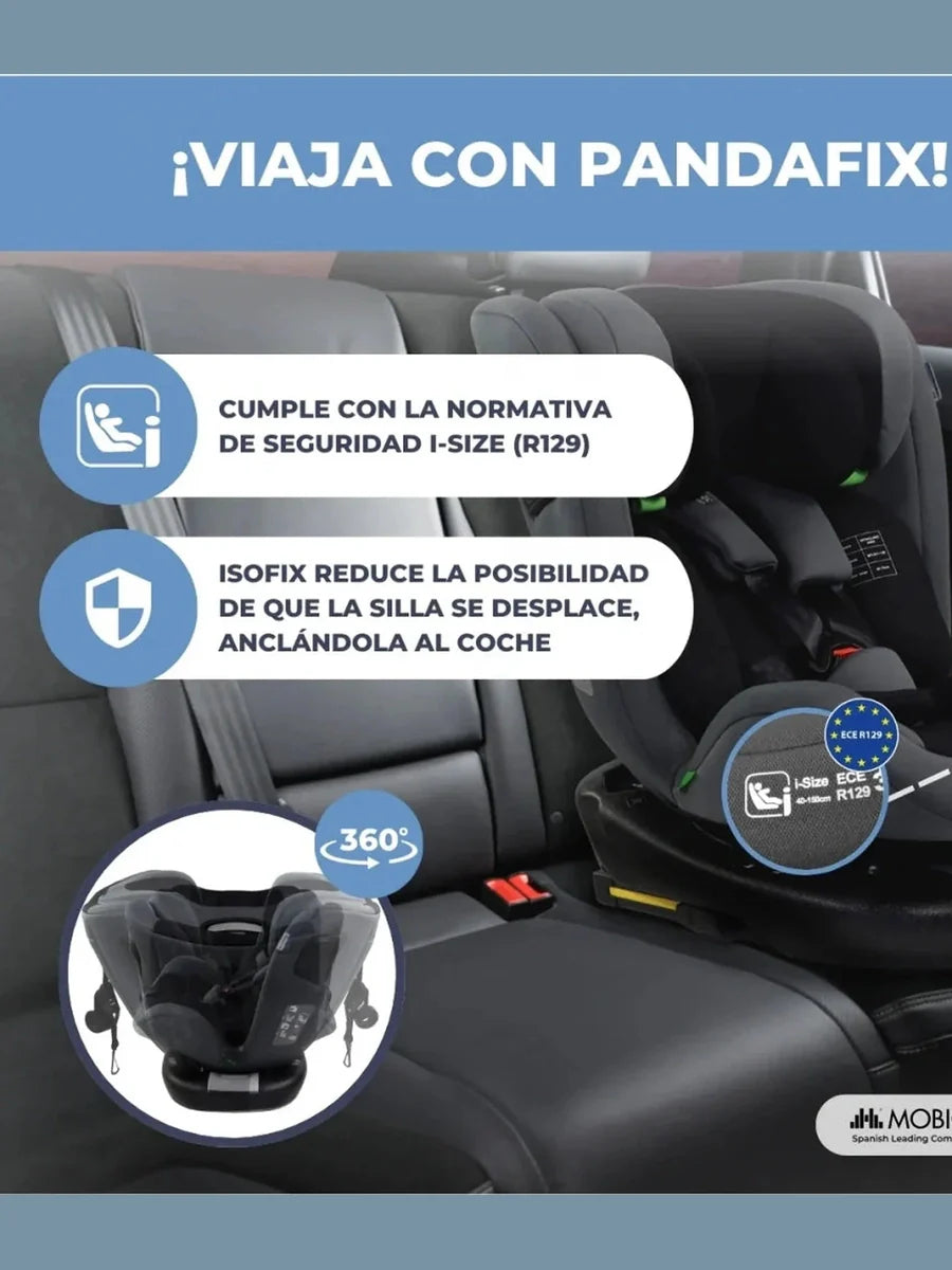 Mobiclinic Pandafix Car Seat – 360° Rotating, i-Size, Isofix, 0–12 Years (0–36 kg, 40–150 cm)- Black