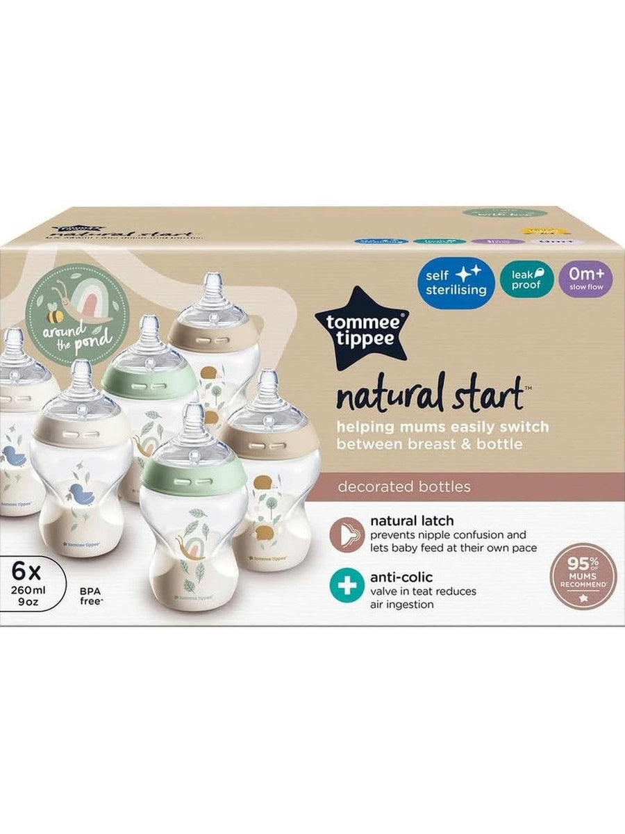 Tommee Tippee Natural Start Anti-Colic Baby Bottles 260ml – 6 Pack with Slow Flow Teats (Pond Blue)