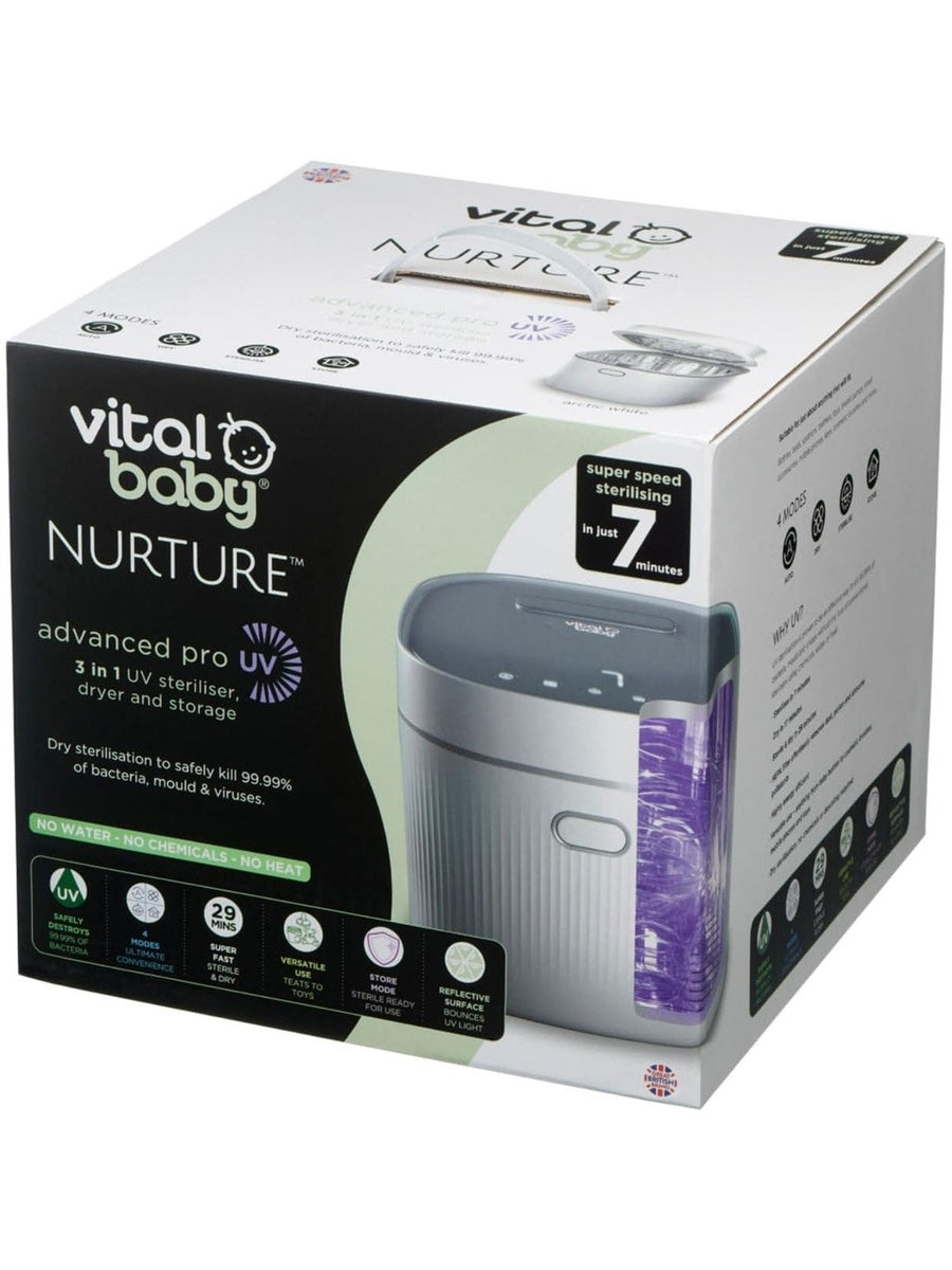 Vital Baby Advanced Pro UV Steriliser & Dryer – 5-Minute UV Sterilisation, HEPA Filter, No Water or Heat - White