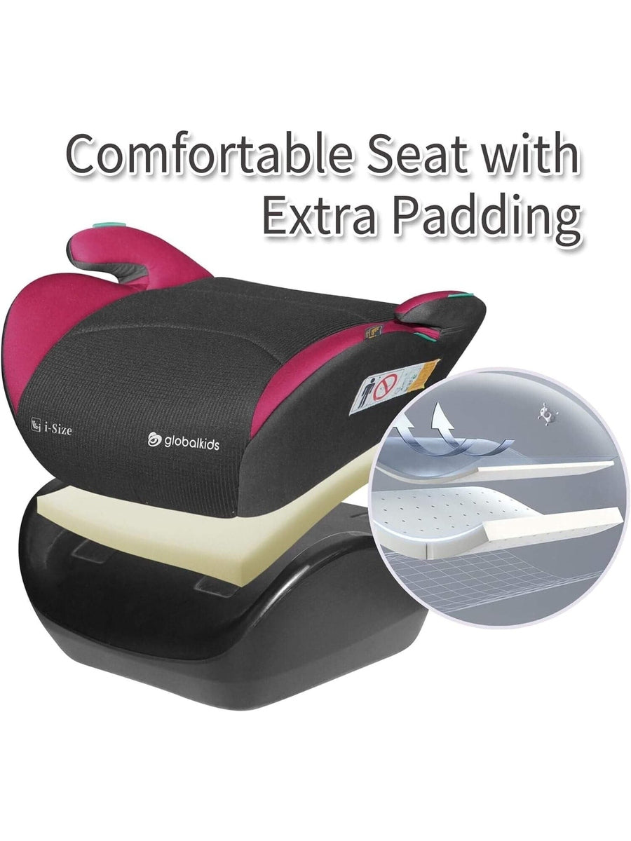 Globalkids I-Size Booster Car Seat - 125-150cm, Child Booster Seat, Comfortable Red/Black