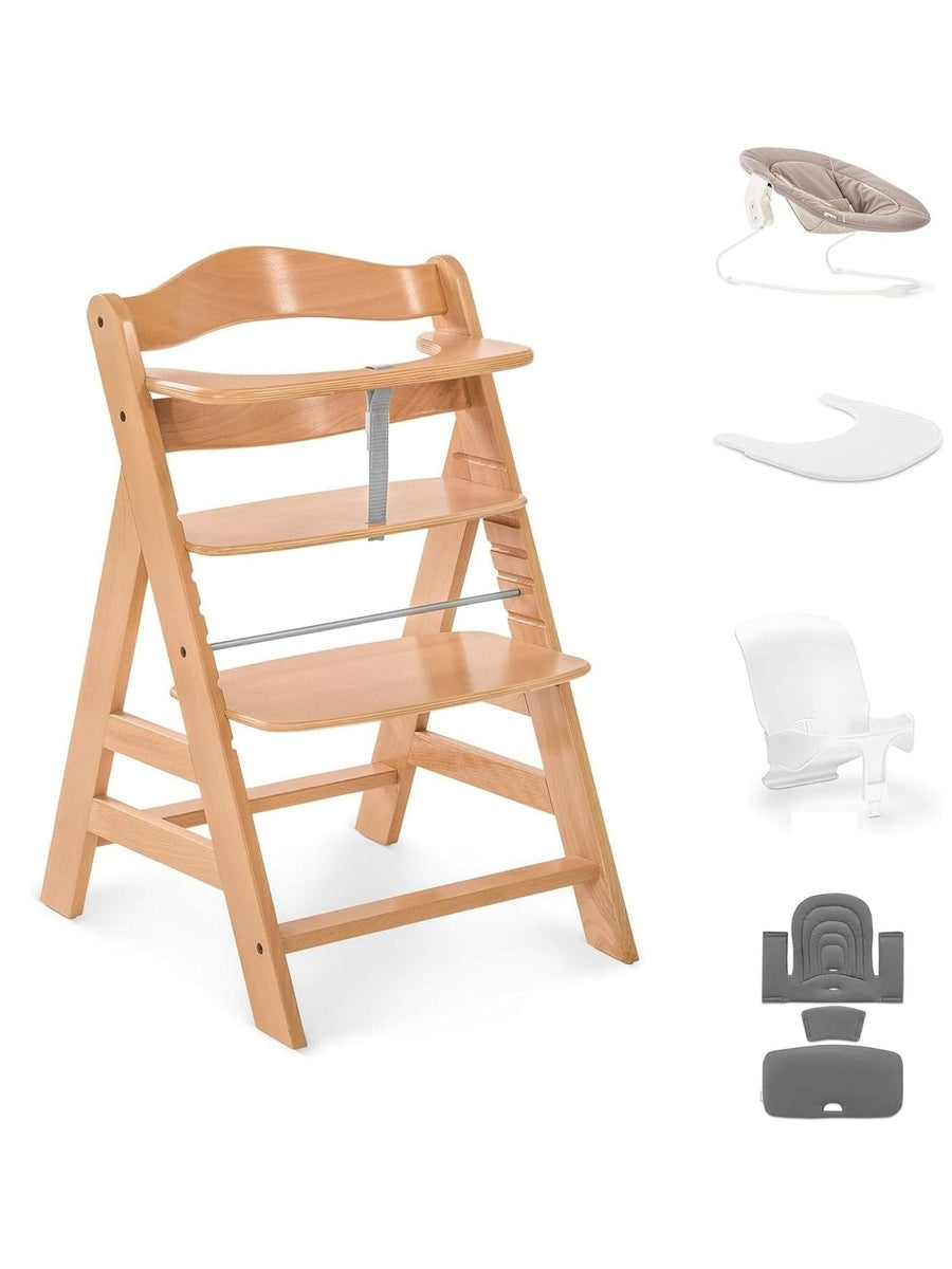 Hauck Alpha+ Economy High Chair Bundle - Wooden High Chair - Beech Natural