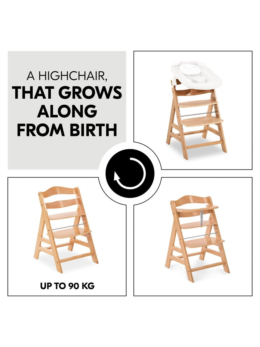 Hauck Alpha+ Economy High Chair Bundle - Wooden High Chair - Beech Natural