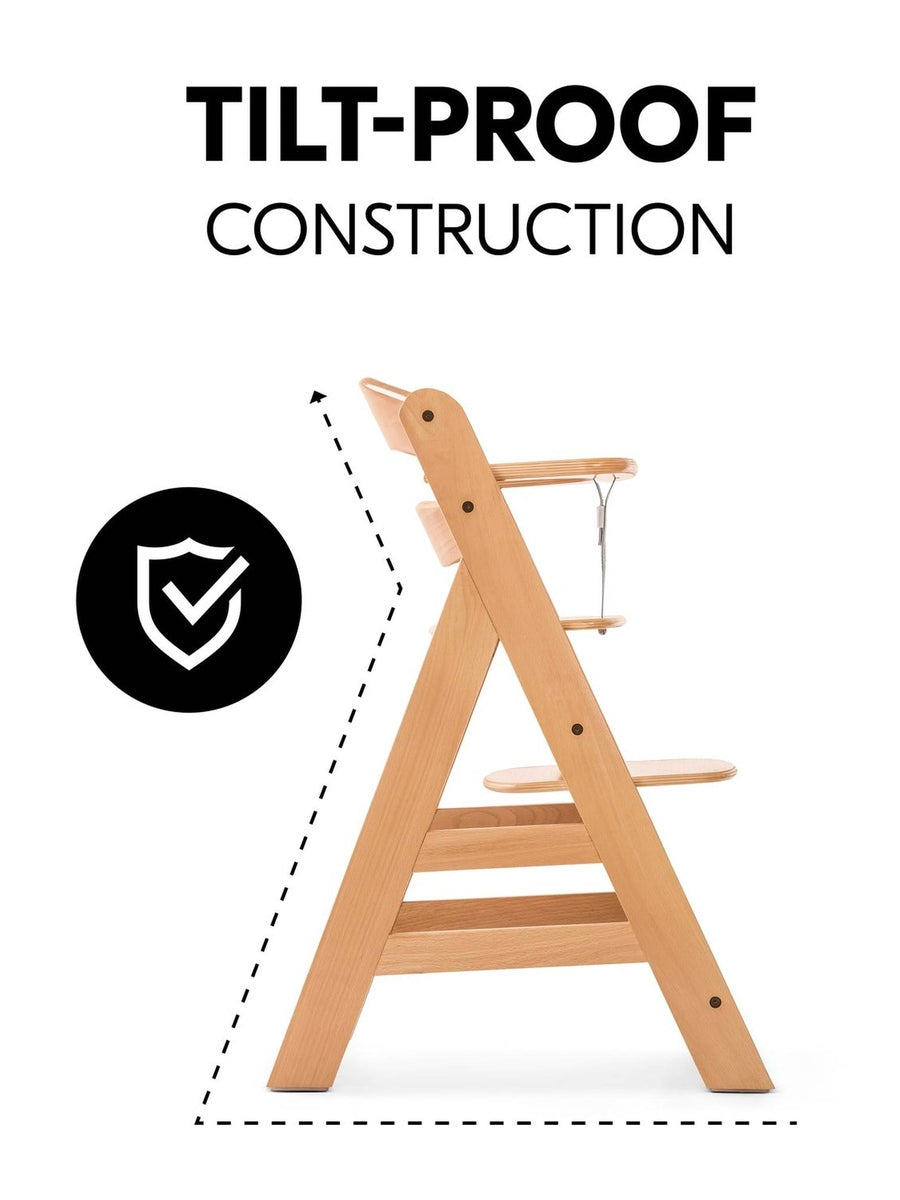 Hauck Alpha+ Economy High Chair Bundle - Wooden High Chair - Beech Natural