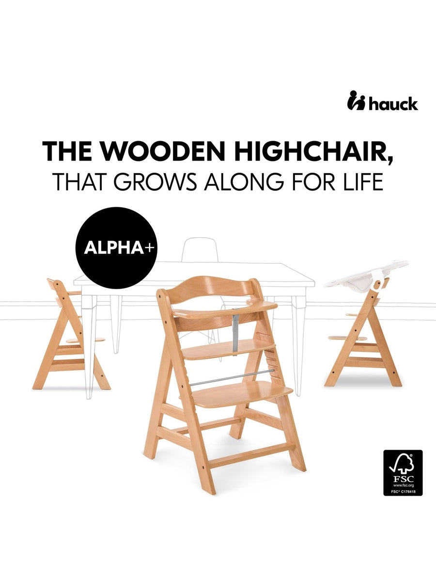 Hauck Alpha+ Economy High Chair Bundle - Wooden High Chair - Beech Natural