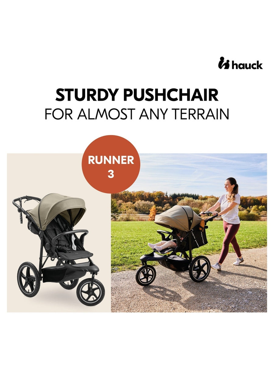 Hauck Runner 3 - All-Terrain Pushchair with Handbrake & Air Wheels - Olive