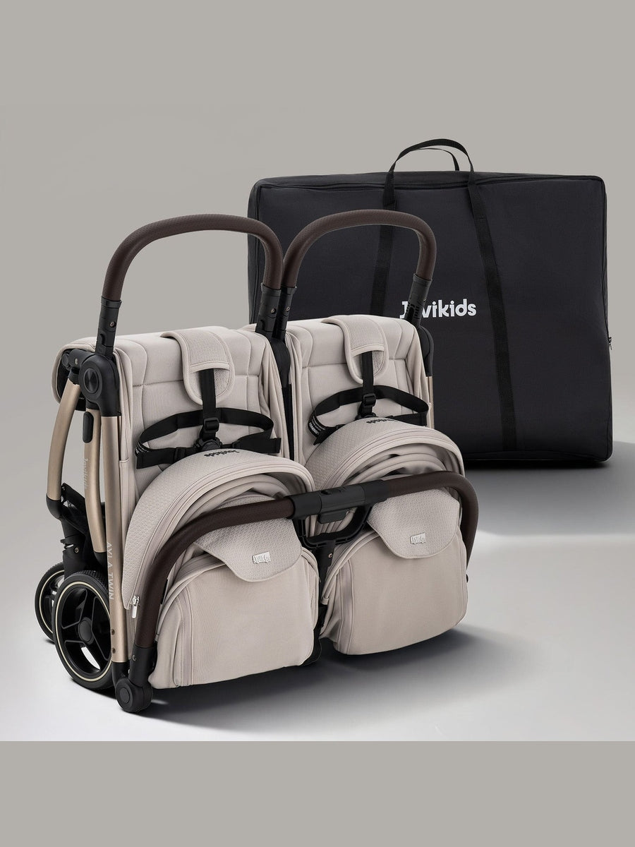 JoviKids Ayla Twin Pushchair – Lightweight Double Stroller with Compact Fold Beige