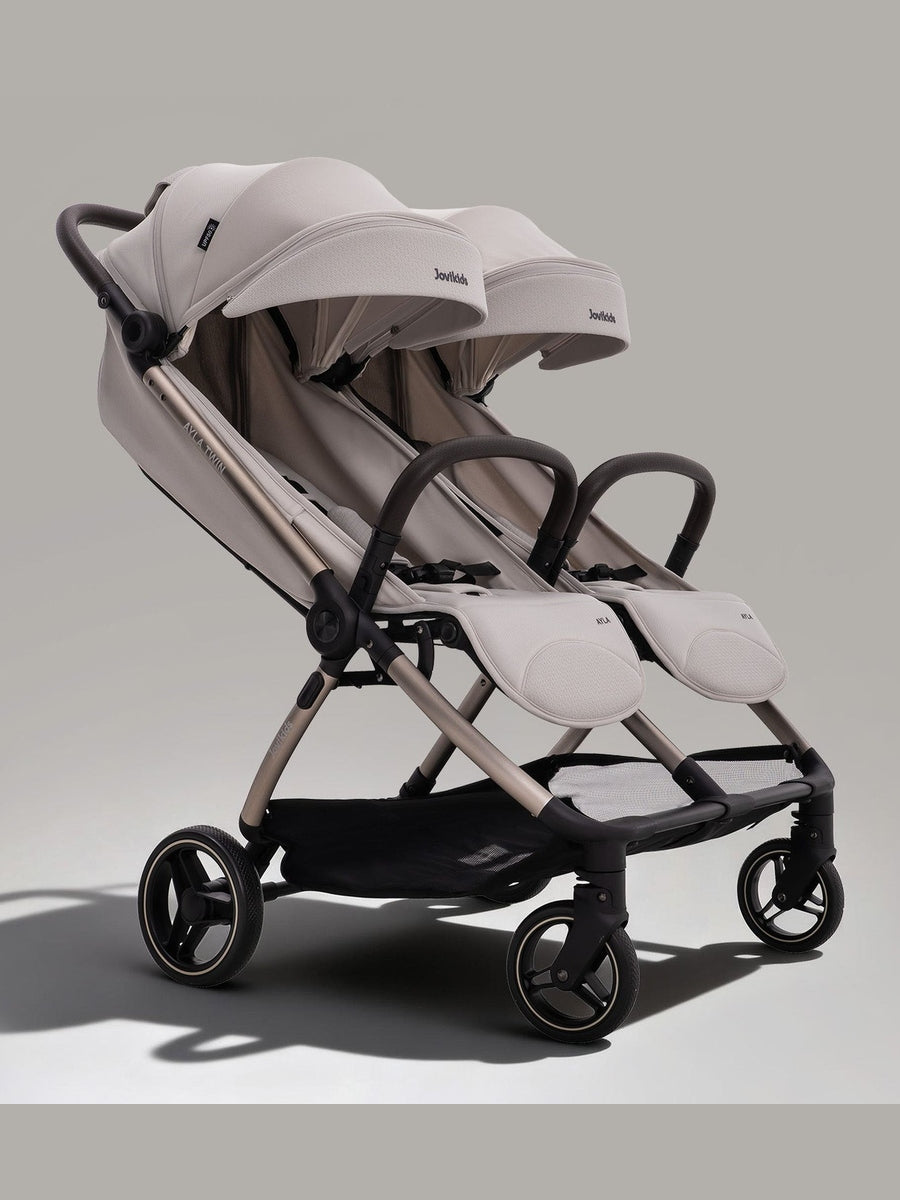 JoviKids Ayla Twin Pushchair – Lightweight Double Stroller with Compact Fold Beige