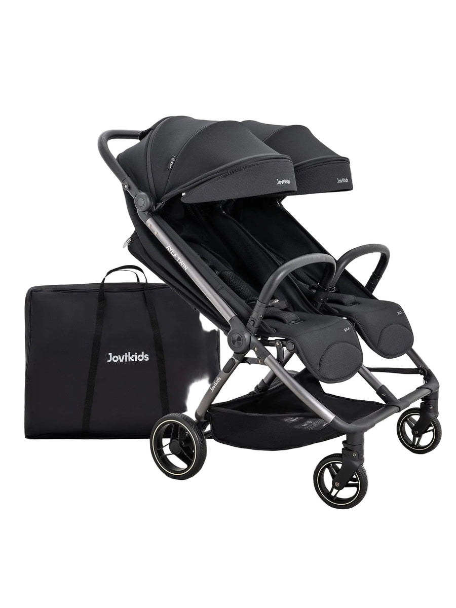 JoviKids Ayla Twin Pushchair – Lightweight Double Stroller with Compact Fold Black