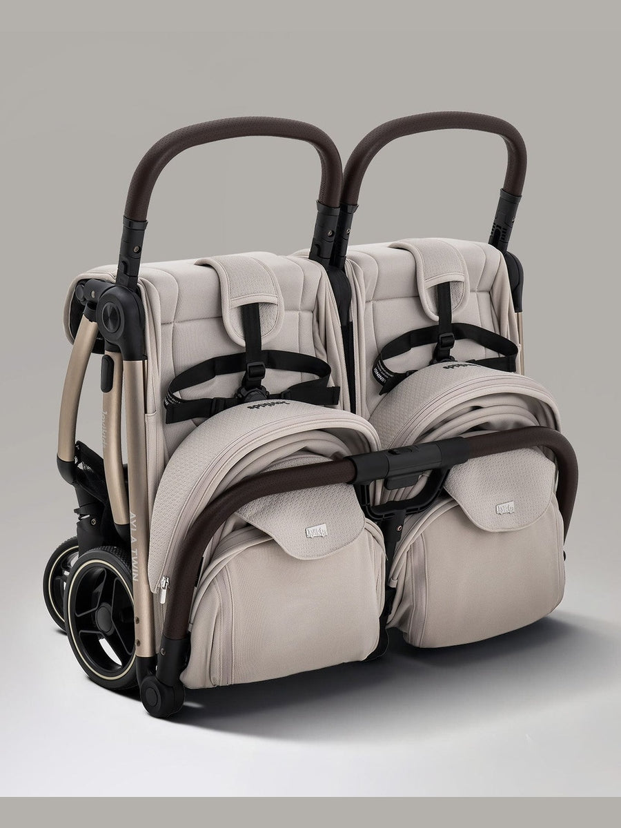 JoviKids Ayla Twin Pushchair – Lightweight Double Stroller with Compact Fold Beige