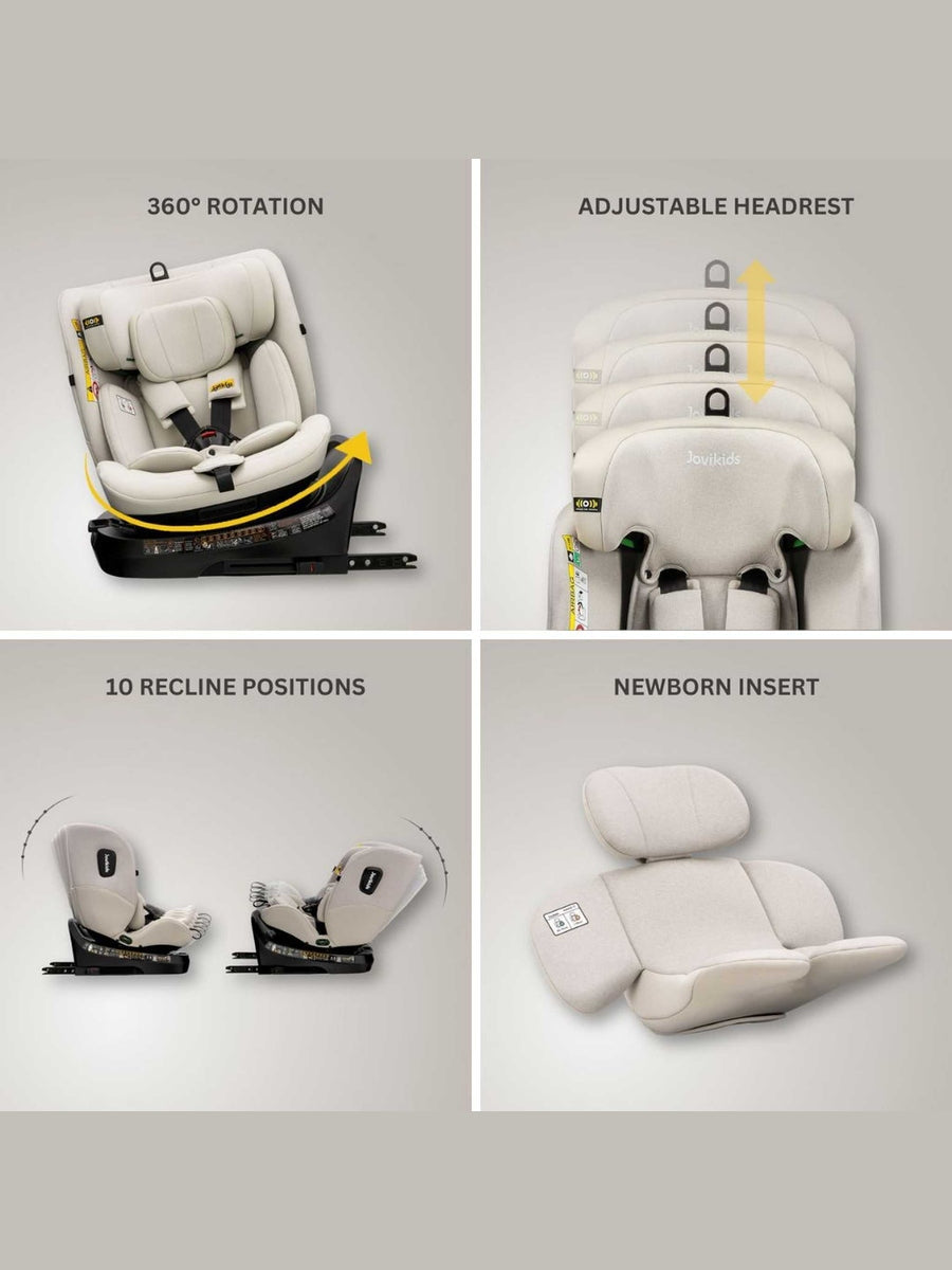 JoviKids Ranger TT 360 Spin ISOFIX Car Seat R129 i-Size (Birth to 12 Years) Milkstone