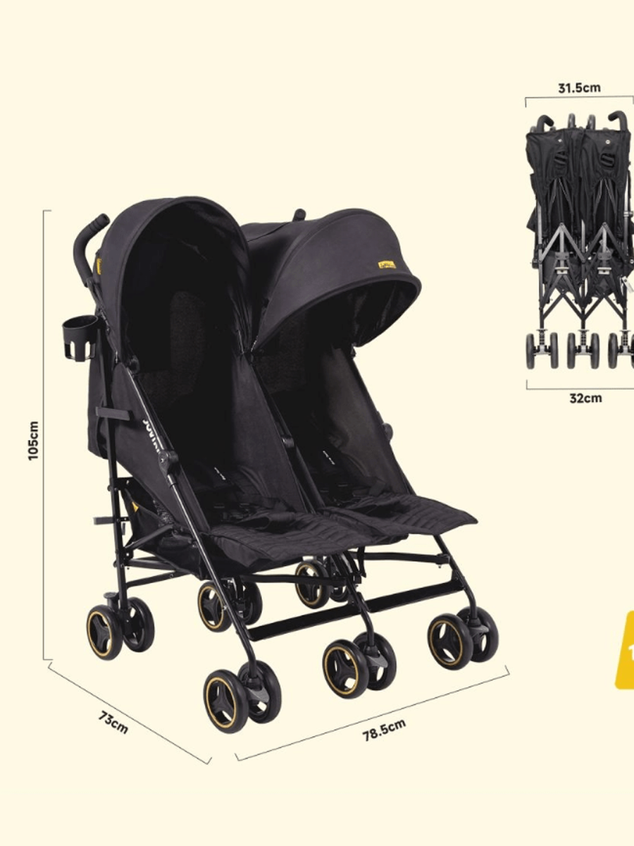 Jovikids Ezra Twin Umbrella Folding Stroller - Shadow Black