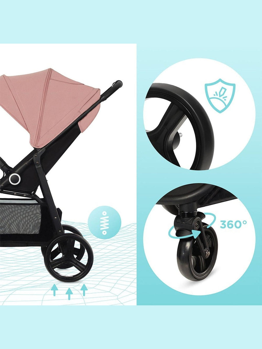 Kinderkraft Grande Plus Pushchair – Pink | One-Hand Fold, Lie-Flat Seat, Birth to 22kg