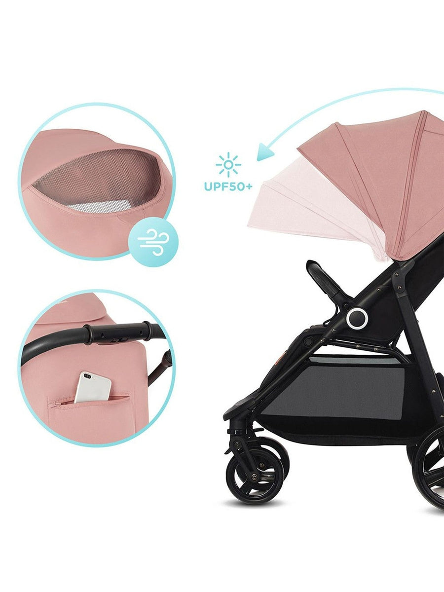 Kinderkraft Grande Plus Pushchair – Pink | One-Hand Fold, Lie-Flat Seat, Birth to 22kg