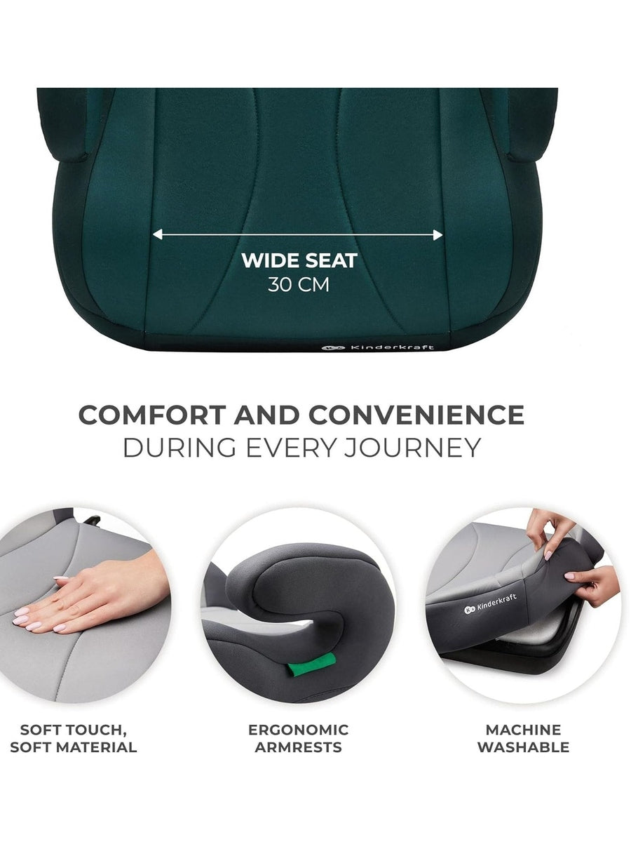 Kinderkraft I-boost Car Seat, I-size, 135-150cm, Baby Seat, Booster Seat Green