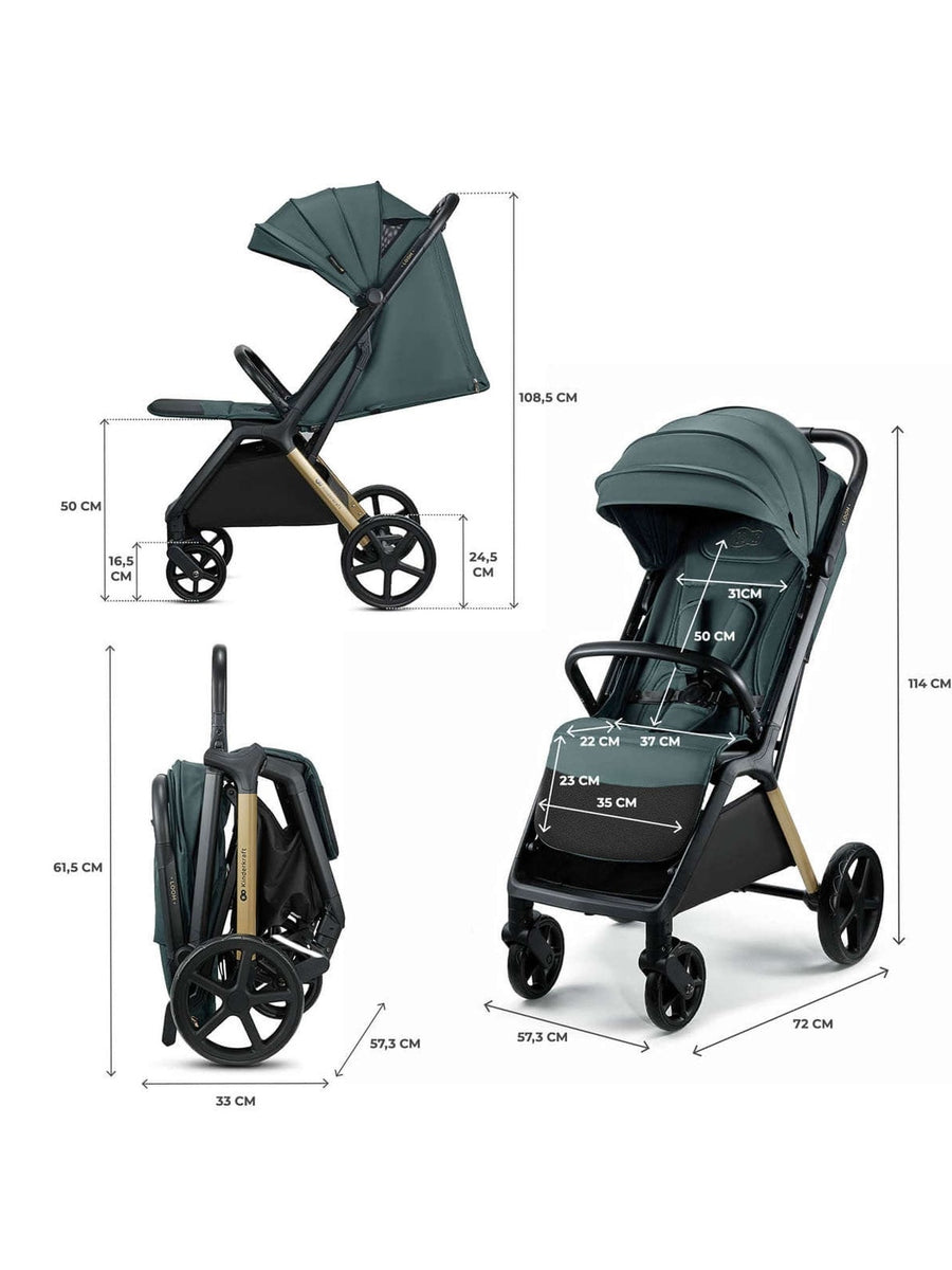 Kinderkraft Loom Stroller – Jade Green | Lightweight, Foldable Pushchair for Birth to 22kg