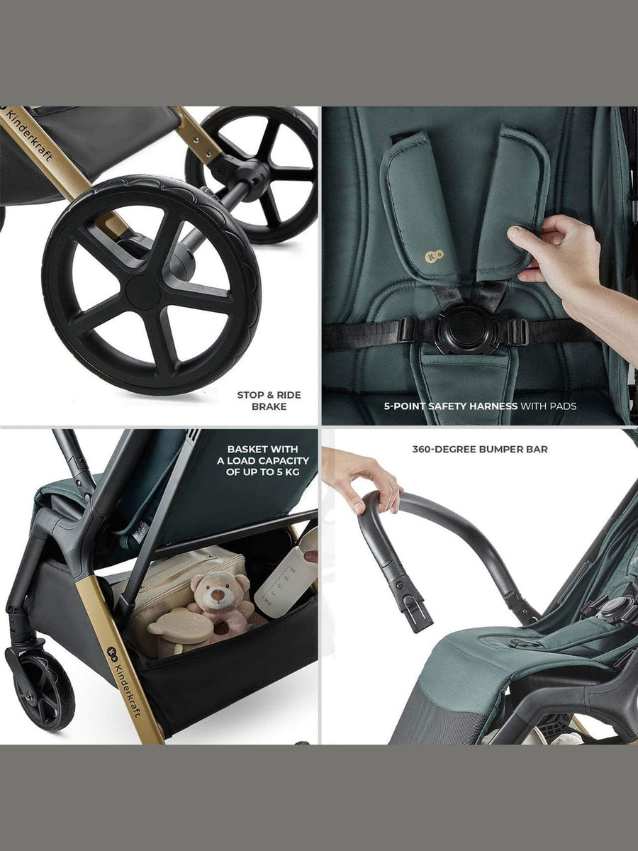 Kinderkraft Loom Stroller – Jade Green | Lightweight, Foldable Pushchair for Birth to 22kg