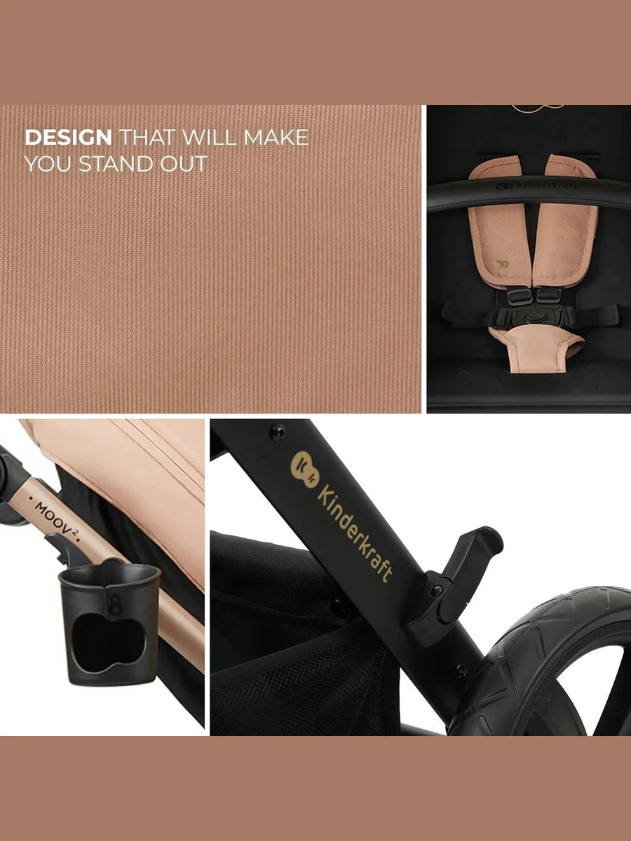 Kinderkraft Moov 2 3-in-1 Travel System with Mink Pro i-Size Car Seat – Sand Beige