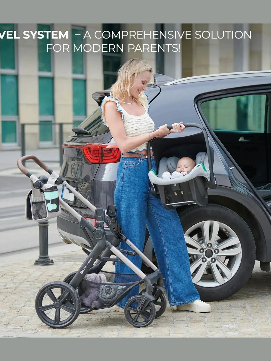 Kinderkraft Moov 2 3-in-1 Travel System with Mink Pro i-Size Car Seat – Sand Beige