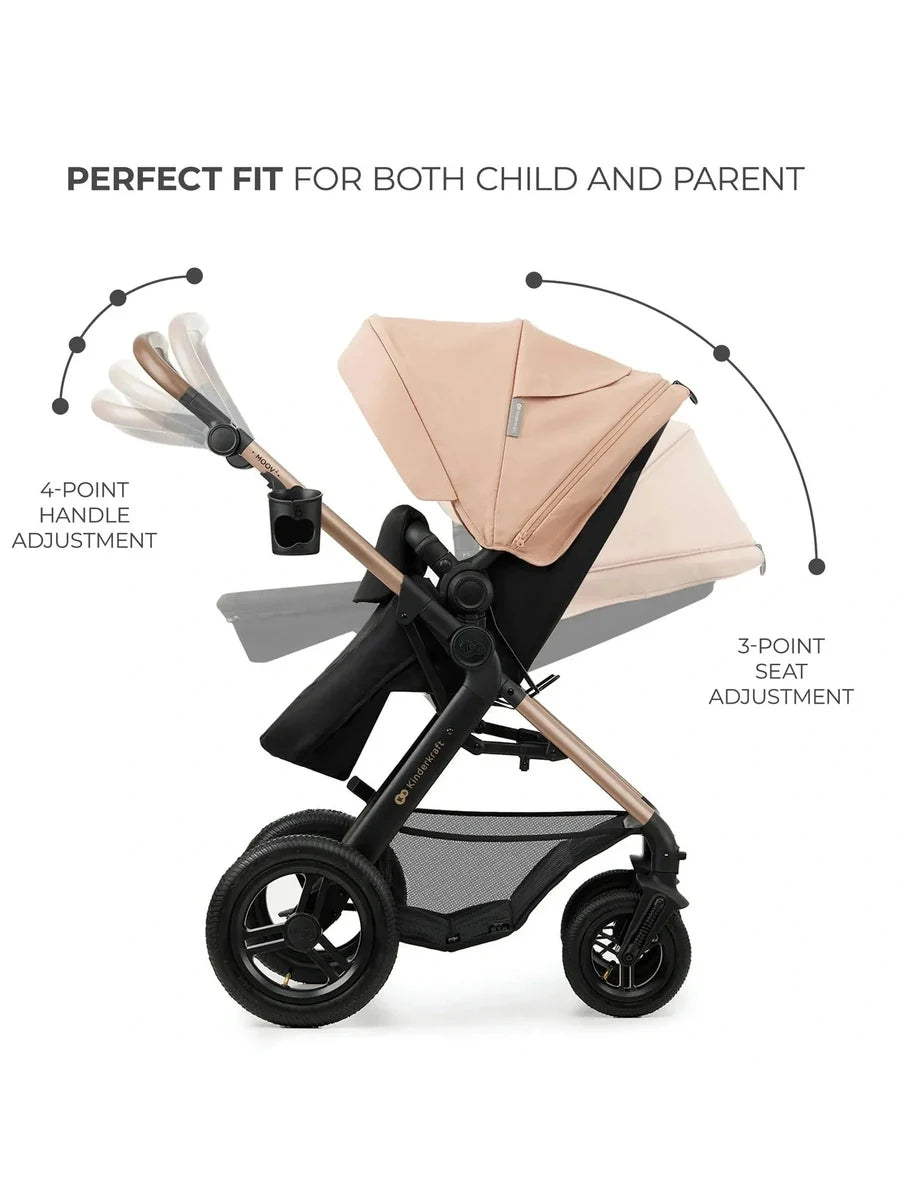 Kinderkraft Moov 2 3-in-1 Travel System with Mink Pro i-Size Car Seat – Sand Beige