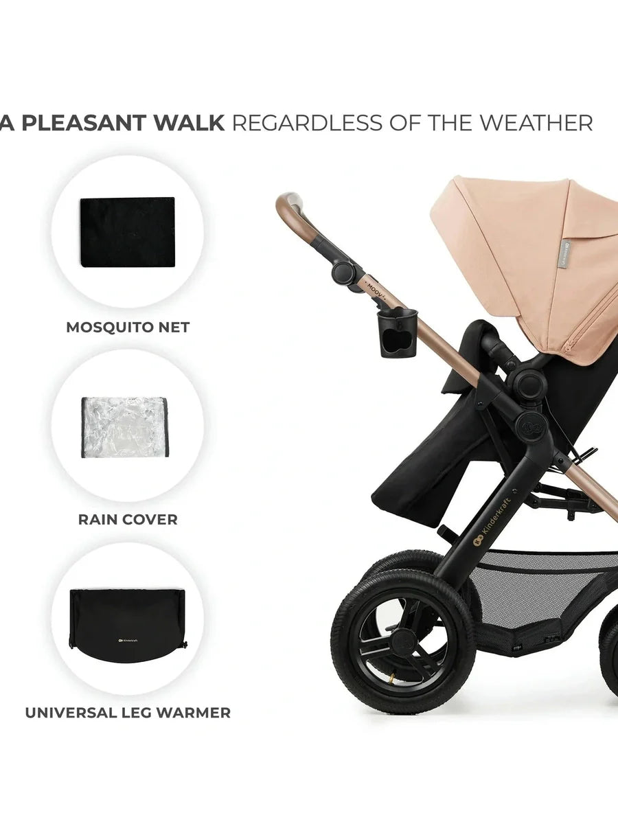 Kinderkraft Moov 2 3-in-1 Travel System with Mink Pro i-Size Car Seat – Sand Beige