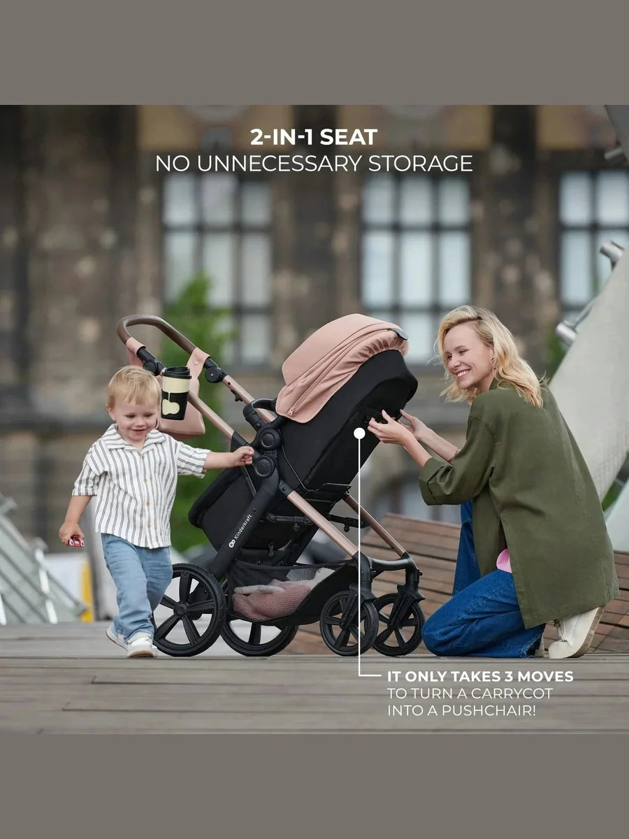 Kinderkraft Moov 2 3-in-1 Travel System with Mink Pro i-Size Car Seat – Sand Beige