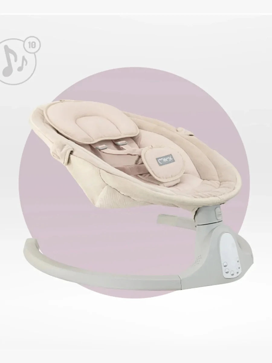 MoMi Kenani Baby Swing – Sand | Electric Rocker with Sounds (0–9kg)