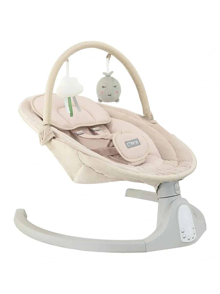 MoMi Kenani Baby Swing – Sand | Electric Rocker with Sounds (0–9kg)