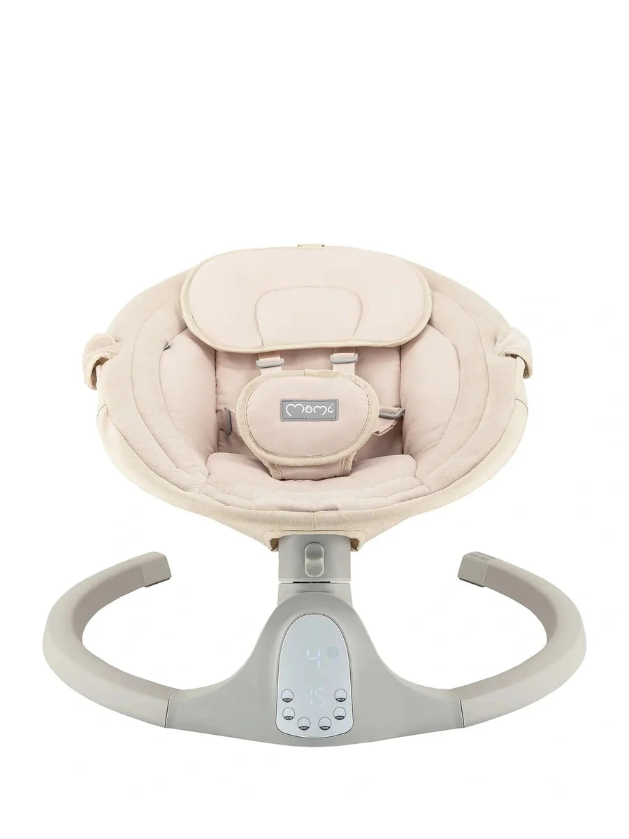 MoMi Kenani Baby Swing – Sand | Electric Rocker with Sounds (0–9kg)