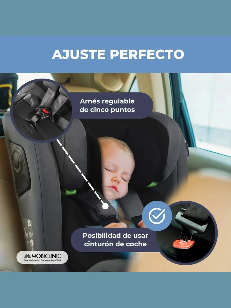 Mobiclinic Pandafix Car Seat – 360° Rotating, i-Size, Isofix, 0–12 Years (0–36 kg, 40–150 cm)- Black