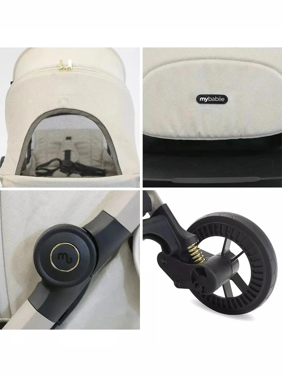 My Babiie MBX7 Ivory Compact Stroller – Lightweight, Auto-Fold, Birth to 22kg