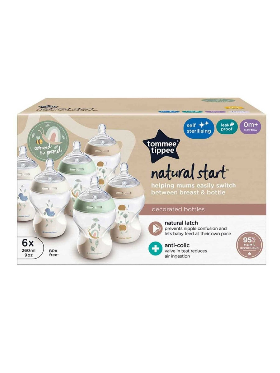 Tommee Tippee Natural Start Anti-Colic Baby Bottles 260ml – 6 Pack with Slow Flow Teats (Pond Blue)